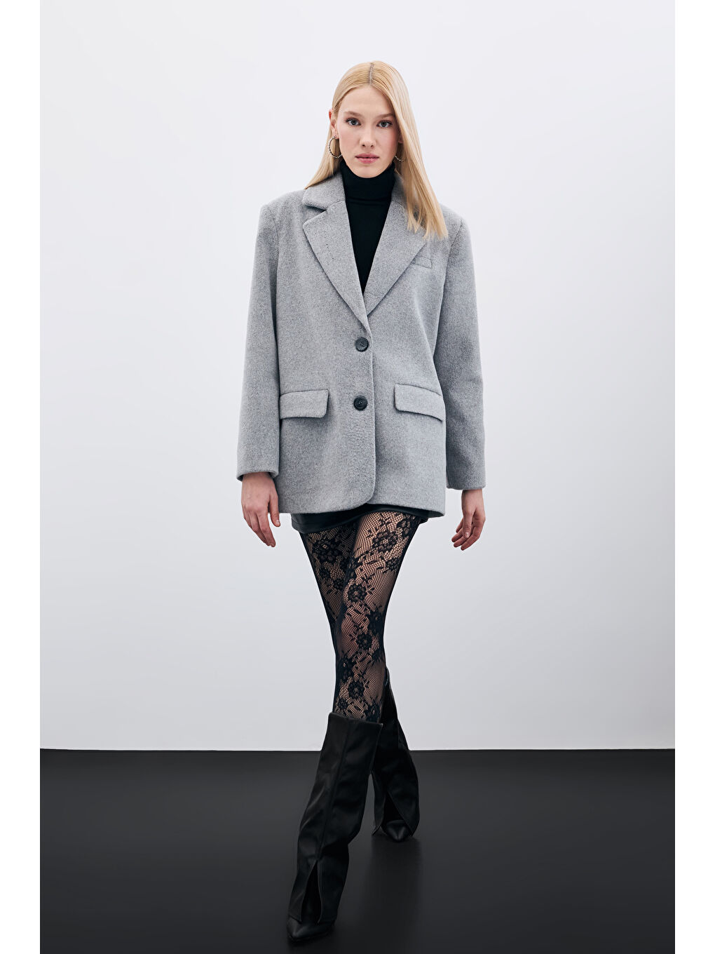 Düğmeli Kaşe Ceket - Antrasit-3