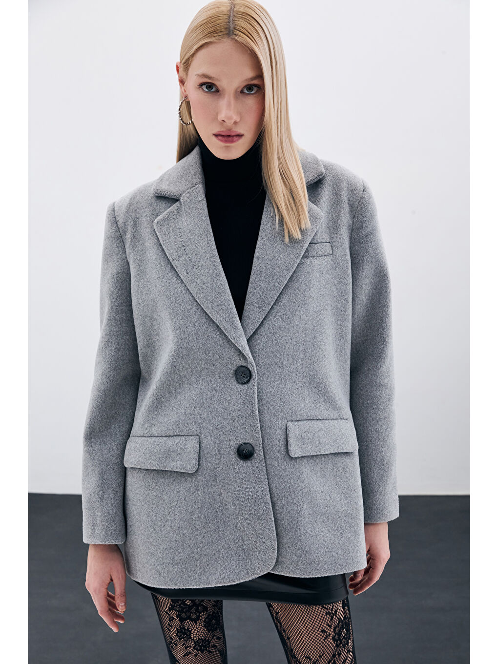 Düğmeli Kaşe Ceket - Antrasit-4