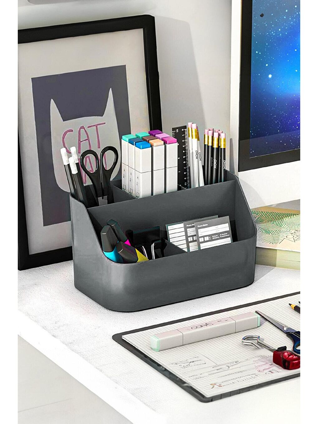 5 Bölmeli Makyaj Organizer - Takı Kozmetik Aksesuar Düzenleyici Saklama Kutusu Antrasit-1