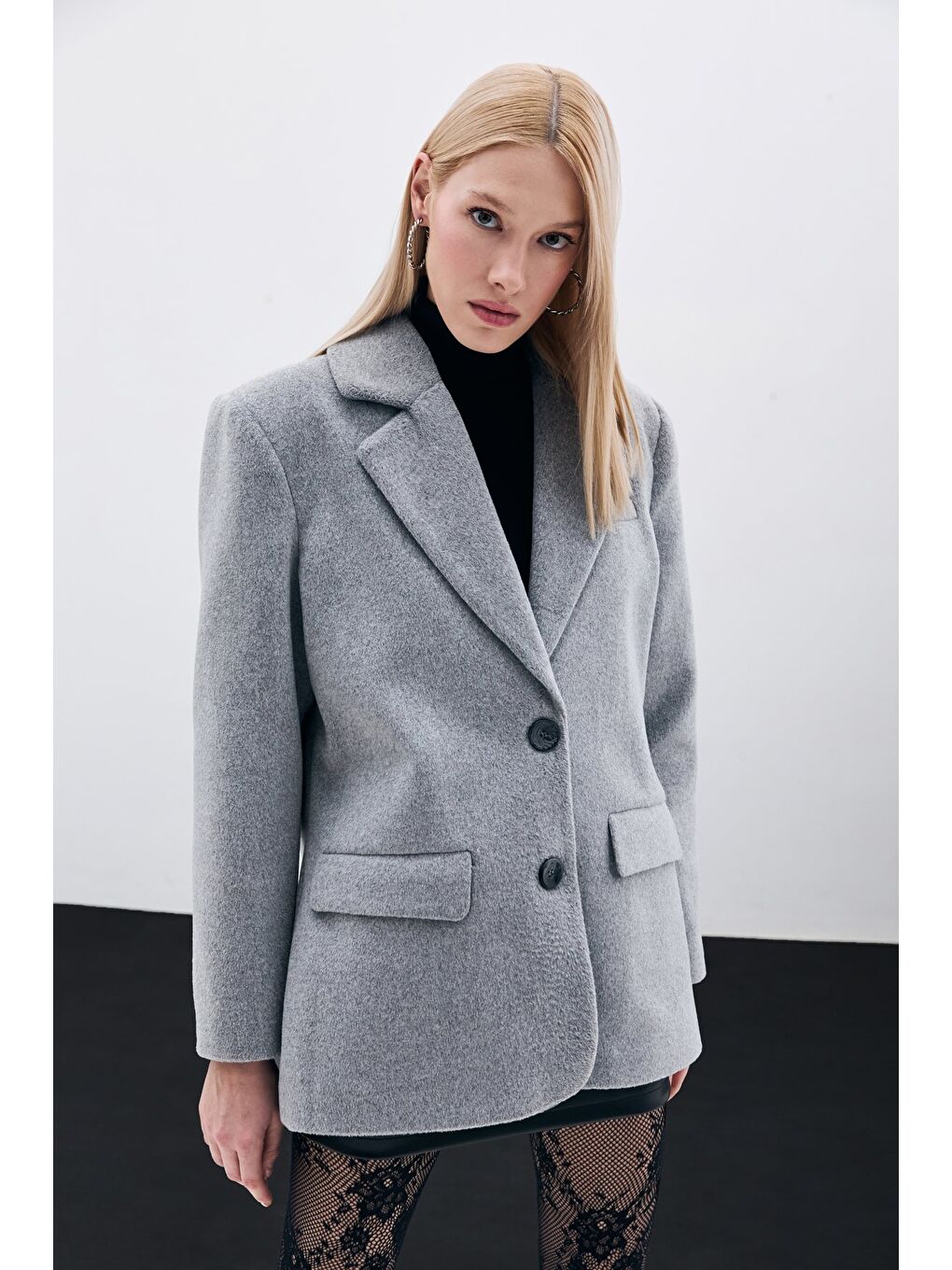 Düğmeli Kaşe Ceket - Antrasit-5