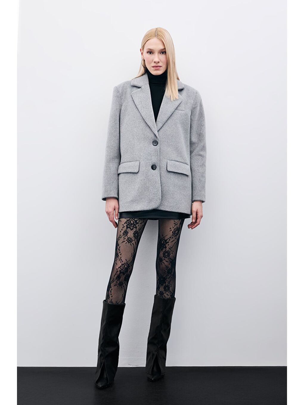 Düğmeli Kaşe Ceket - Antrasit-6