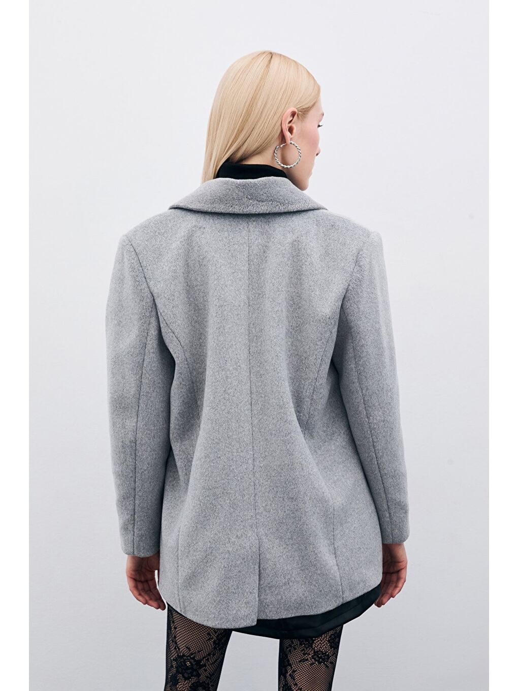 Düğmeli Kaşe Ceket - Antrasit-7