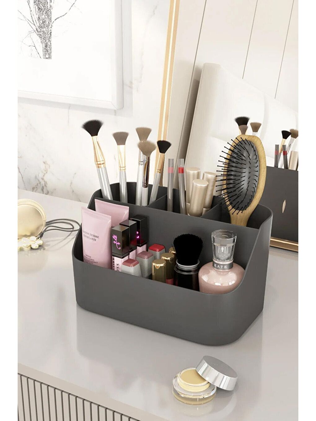 5 Bölmeli Makyaj Organizer - Takı Kozmetik Aksesuar Düzenleyici Saklama Kutusu Antrasit-2