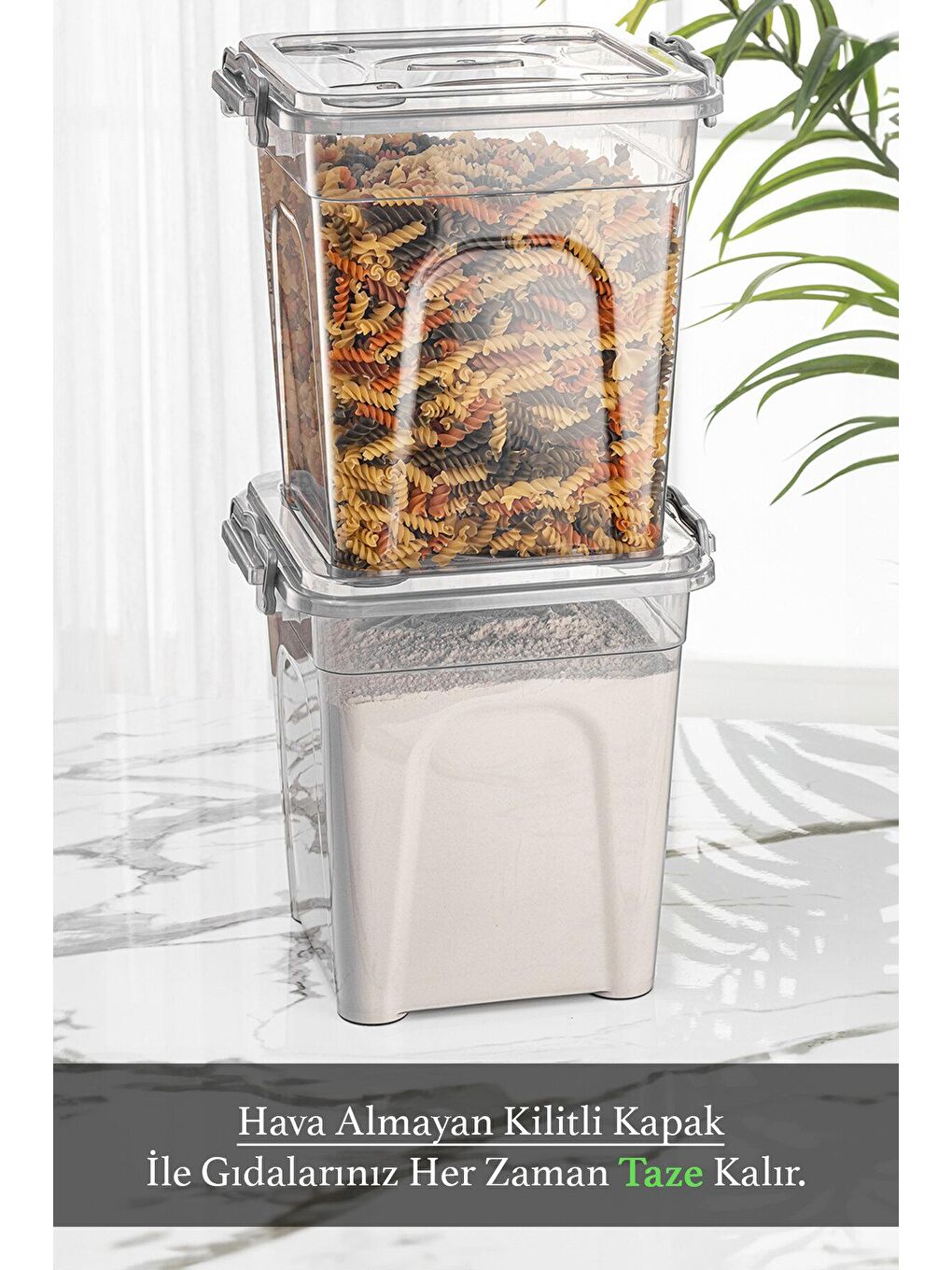 Antrasit 4'lü Mega Boy Kilitli Kapaklı Un ve Bakliyat Saklama Kabı 4x7 lt-1