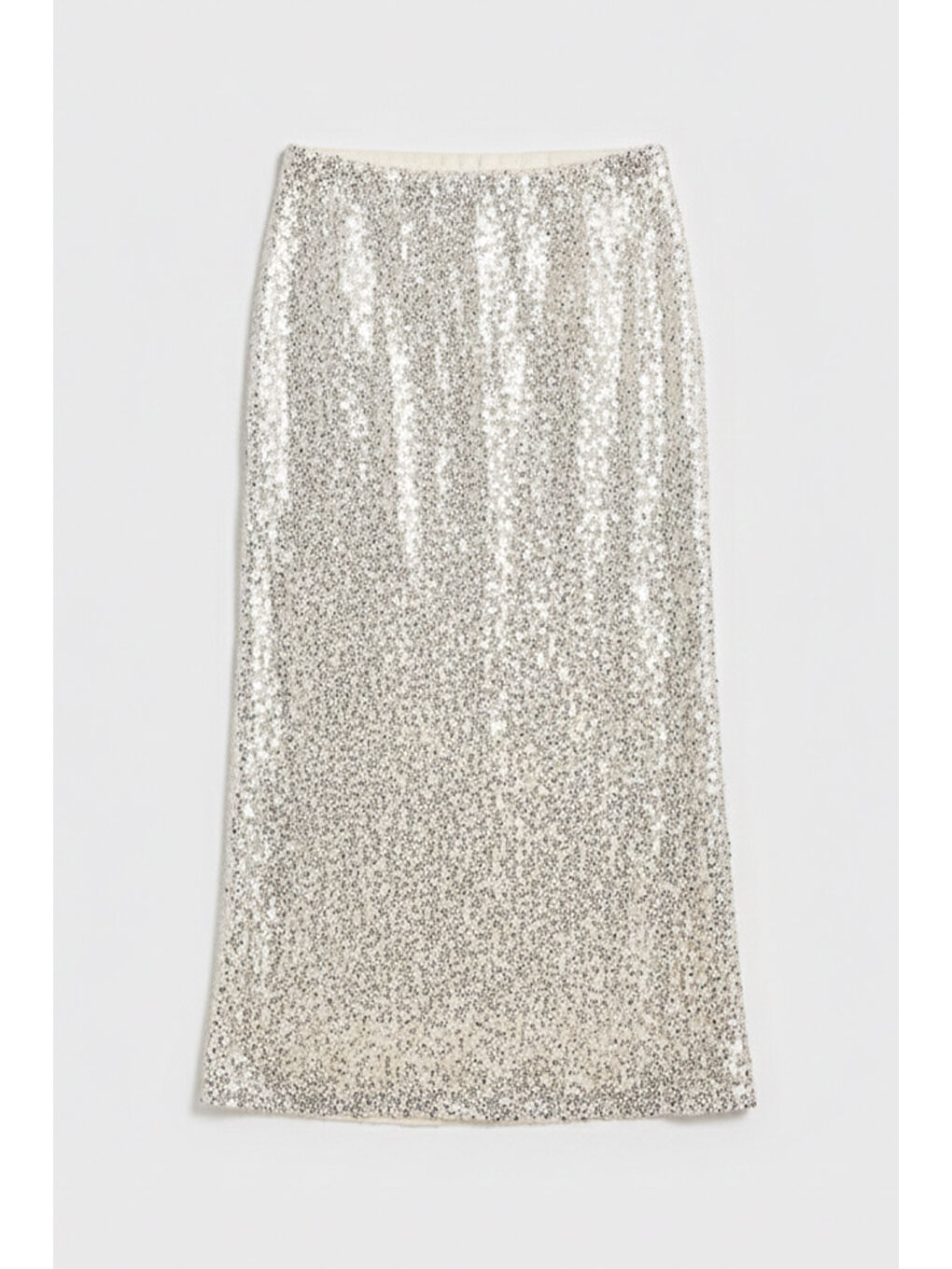 Kadın Ekru Renk Maxi Boy Pul Payetli Tasarım Etek-4