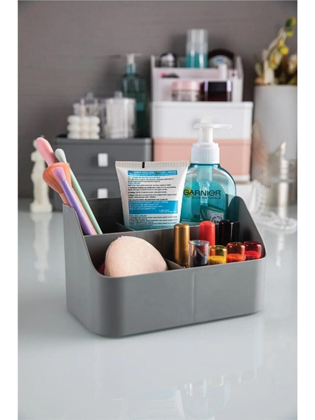 5 Bölmeli Makyaj Organizer - Takı Kozmetik Aksesuar Düzenleyici Saklama Kutusu Antrasit-3