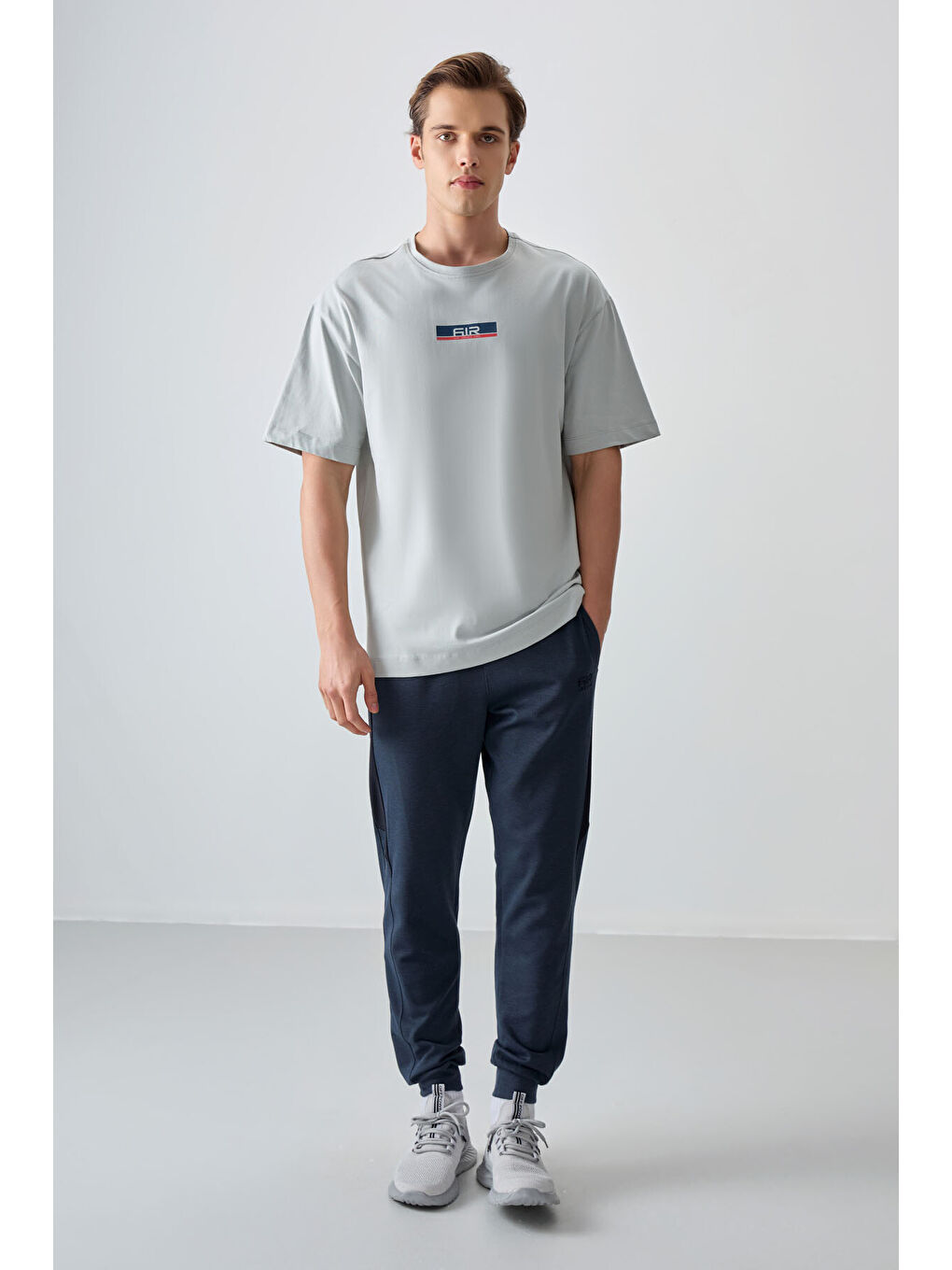 Bej Taş %100 Pamuk Kalın Yumuşak Dokulu Oversize Fit Baskılı Erkek Tişört - 88359-1