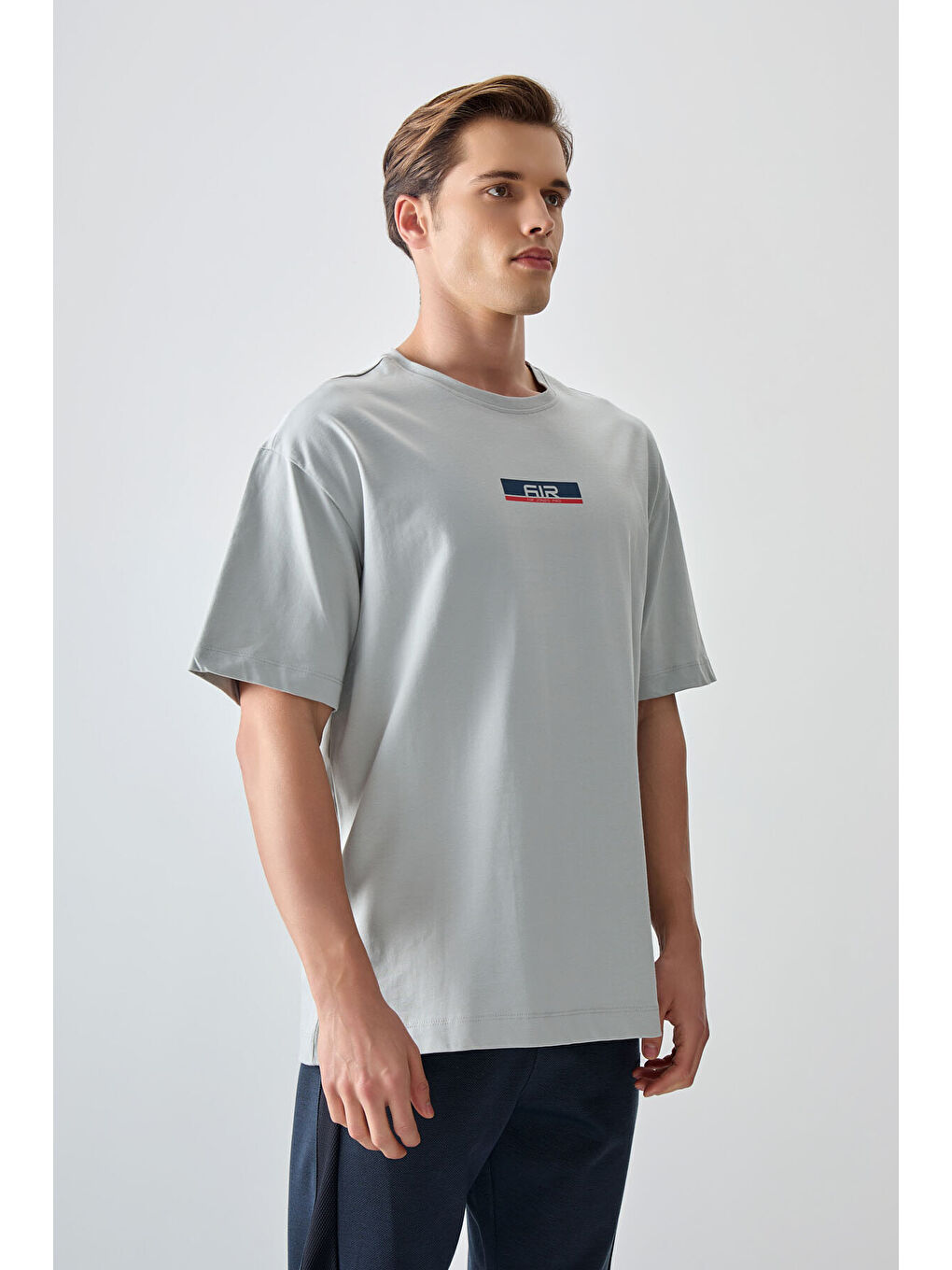 Bej Taş %100 Pamuk Kalın Yumuşak Dokulu Oversize Fit Baskılı Erkek Tişört - 88359-2