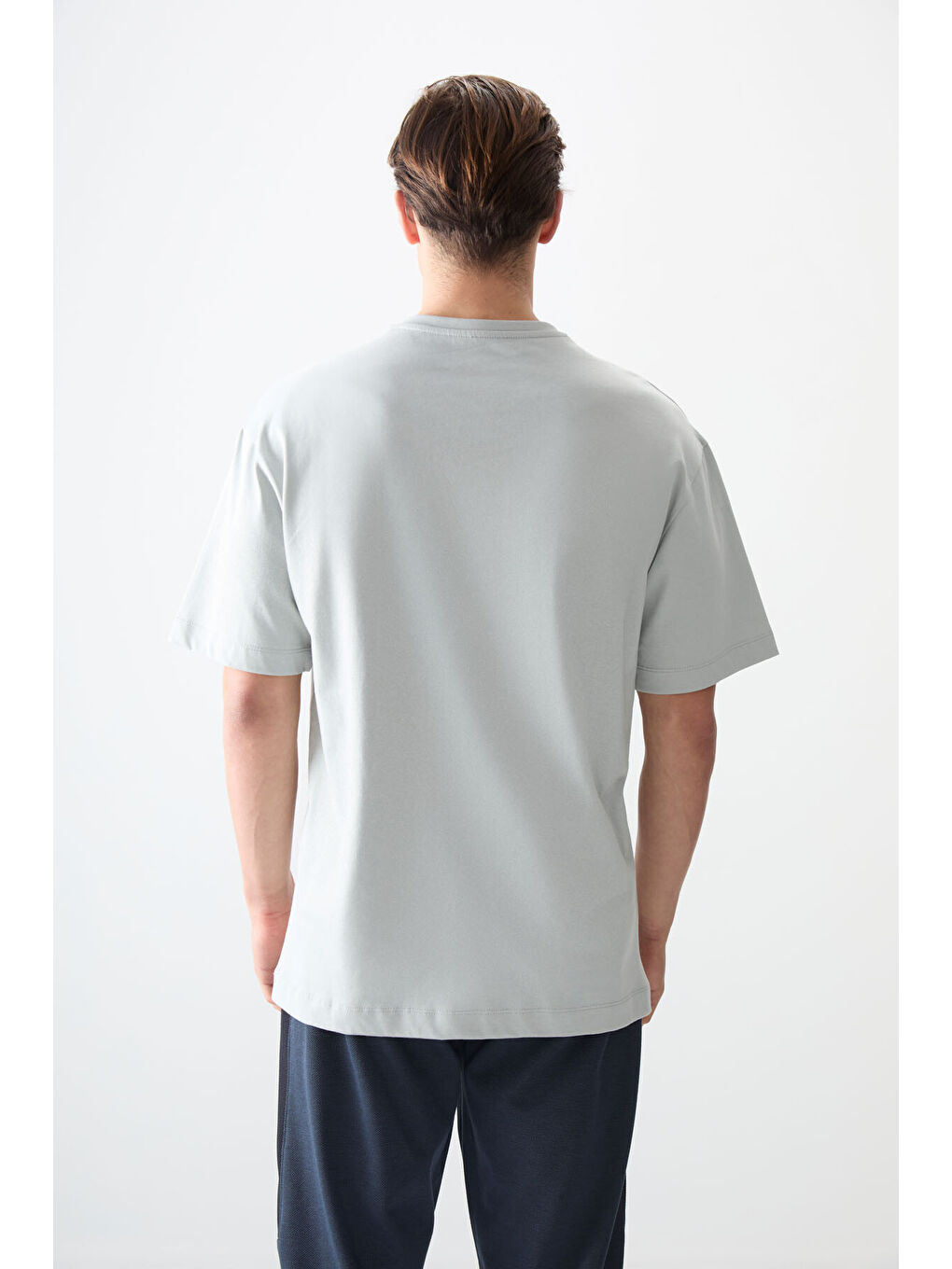 Bej Taş %100 Pamuk Kalın Yumuşak Dokulu Oversize Fit Baskılı Erkek Tişört - 88359-4