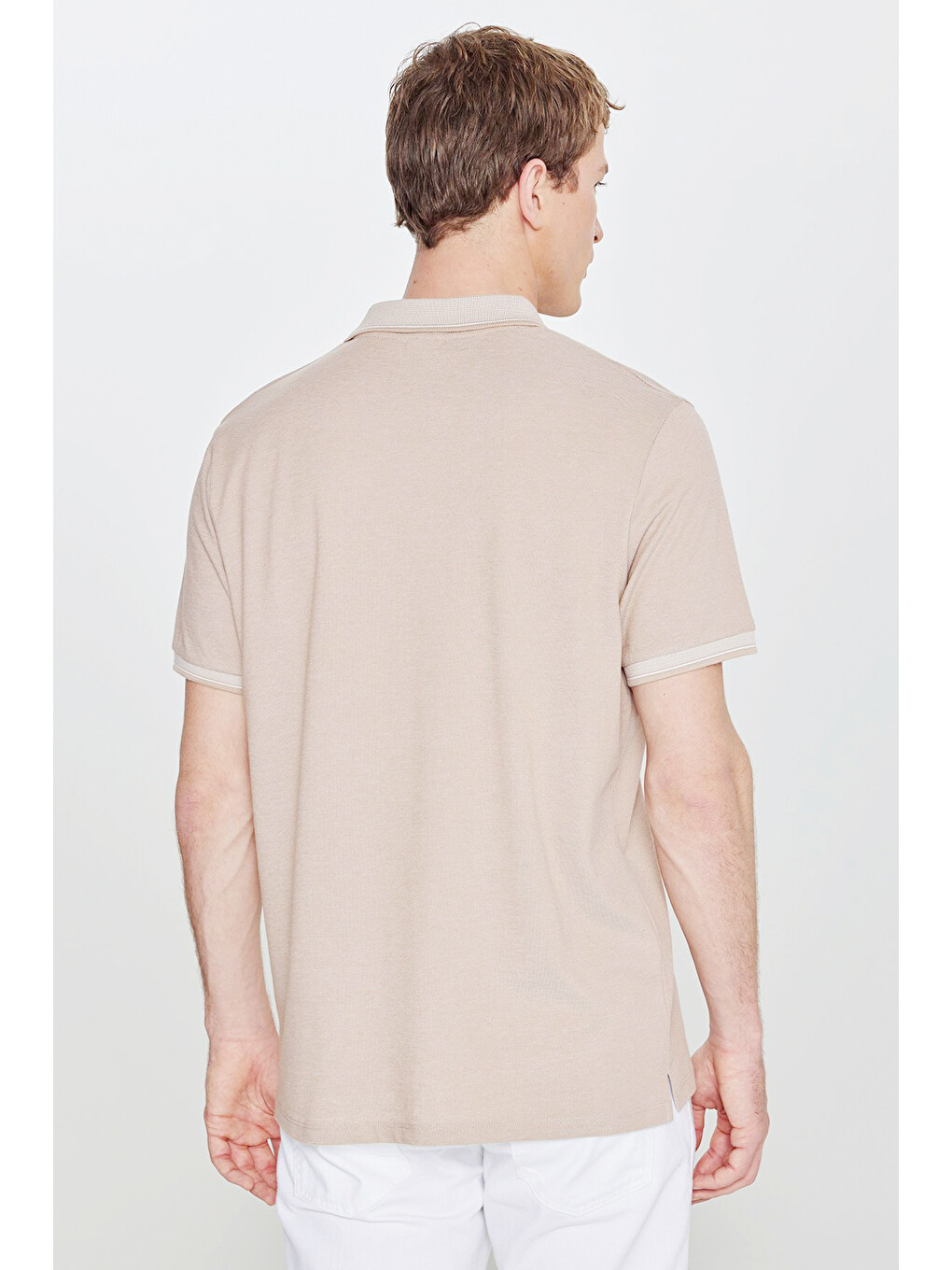 Erkek Bej-Beyaz Pamuklu Comfort Fit Rahat Kesim Polo Yaka Cepli Tişört-7