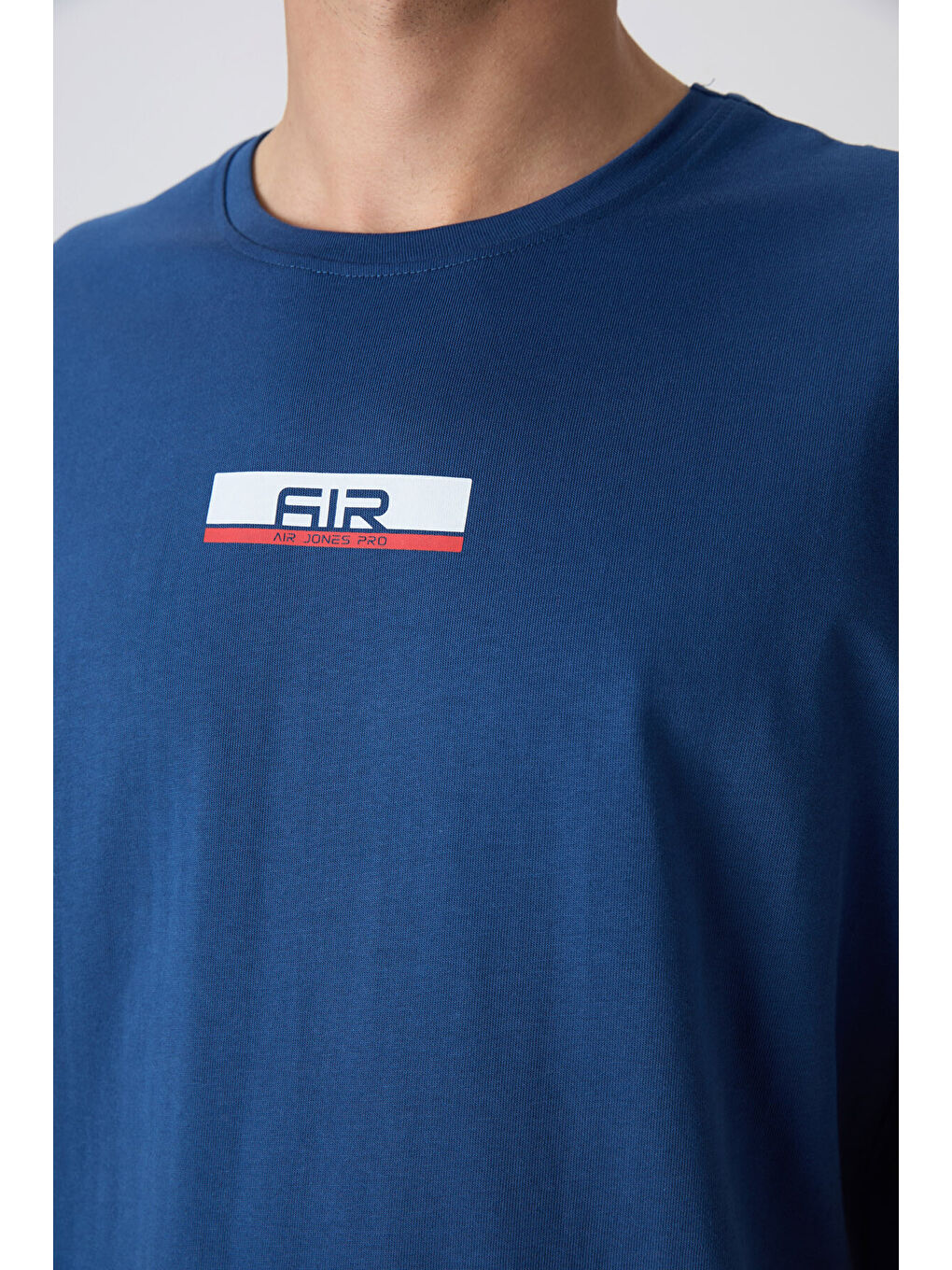 Mavi %100 Pamuk Kalın Yumuşak Dokulu Oversize Fit Baskılı Erkek Tişört - 88359-1