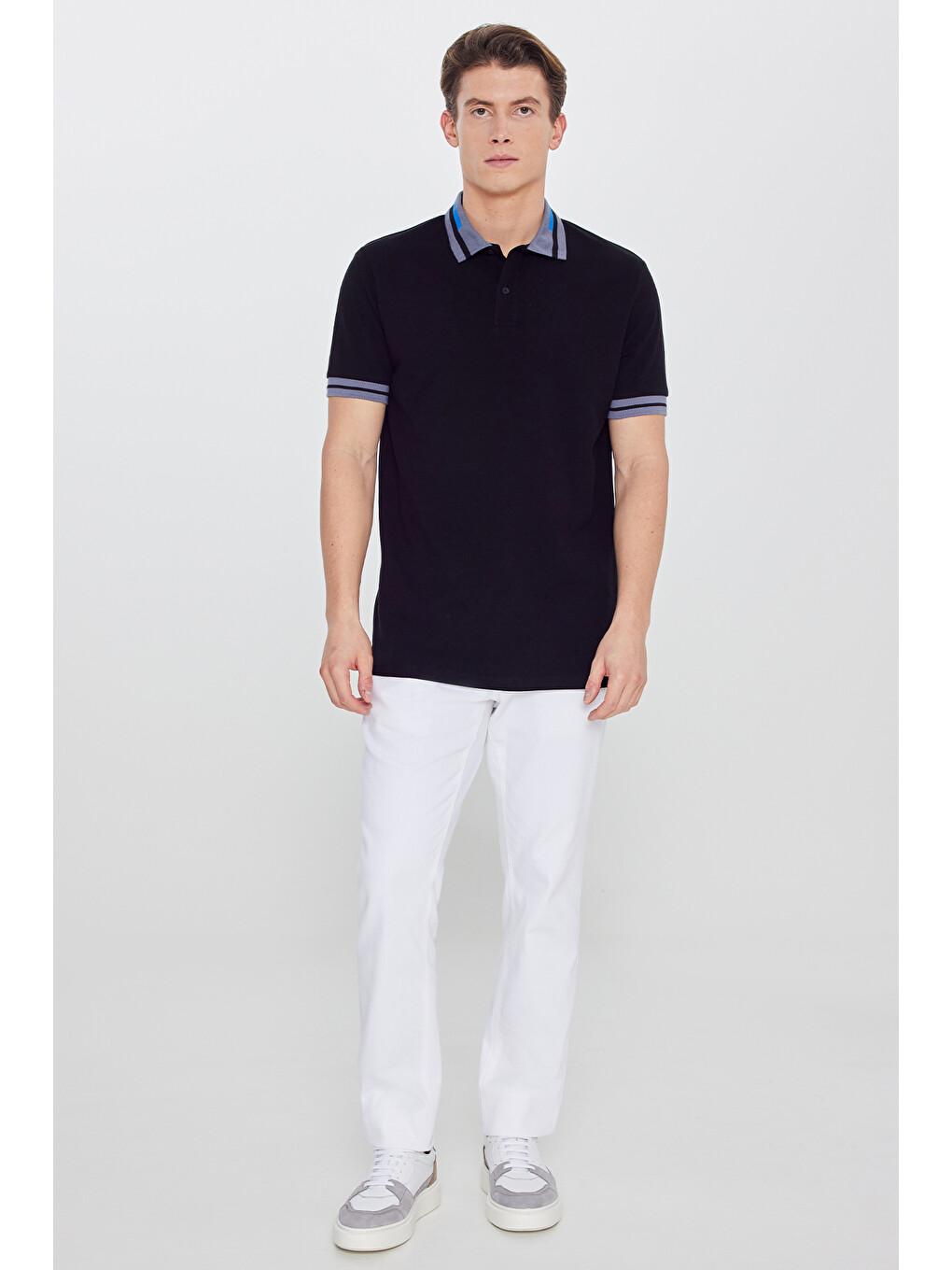 Erkek Siyah Slim Fit Dar Kesim %100 Pamuk Polo Yaka Tişört-6