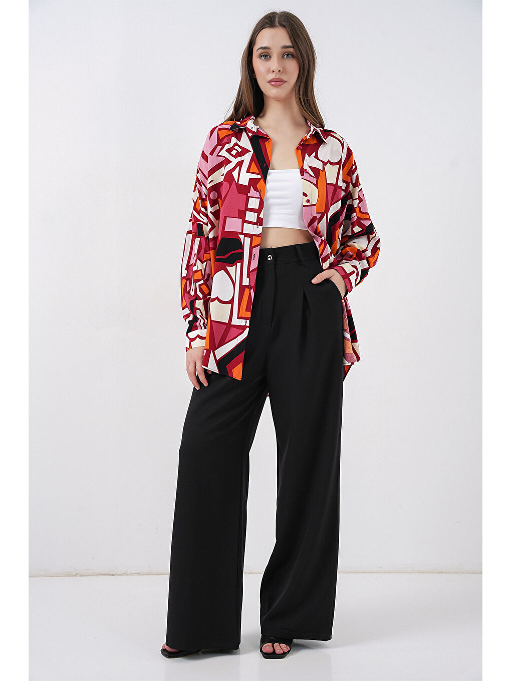 3721 Grafik Desenli Gömlek - Bordo-1