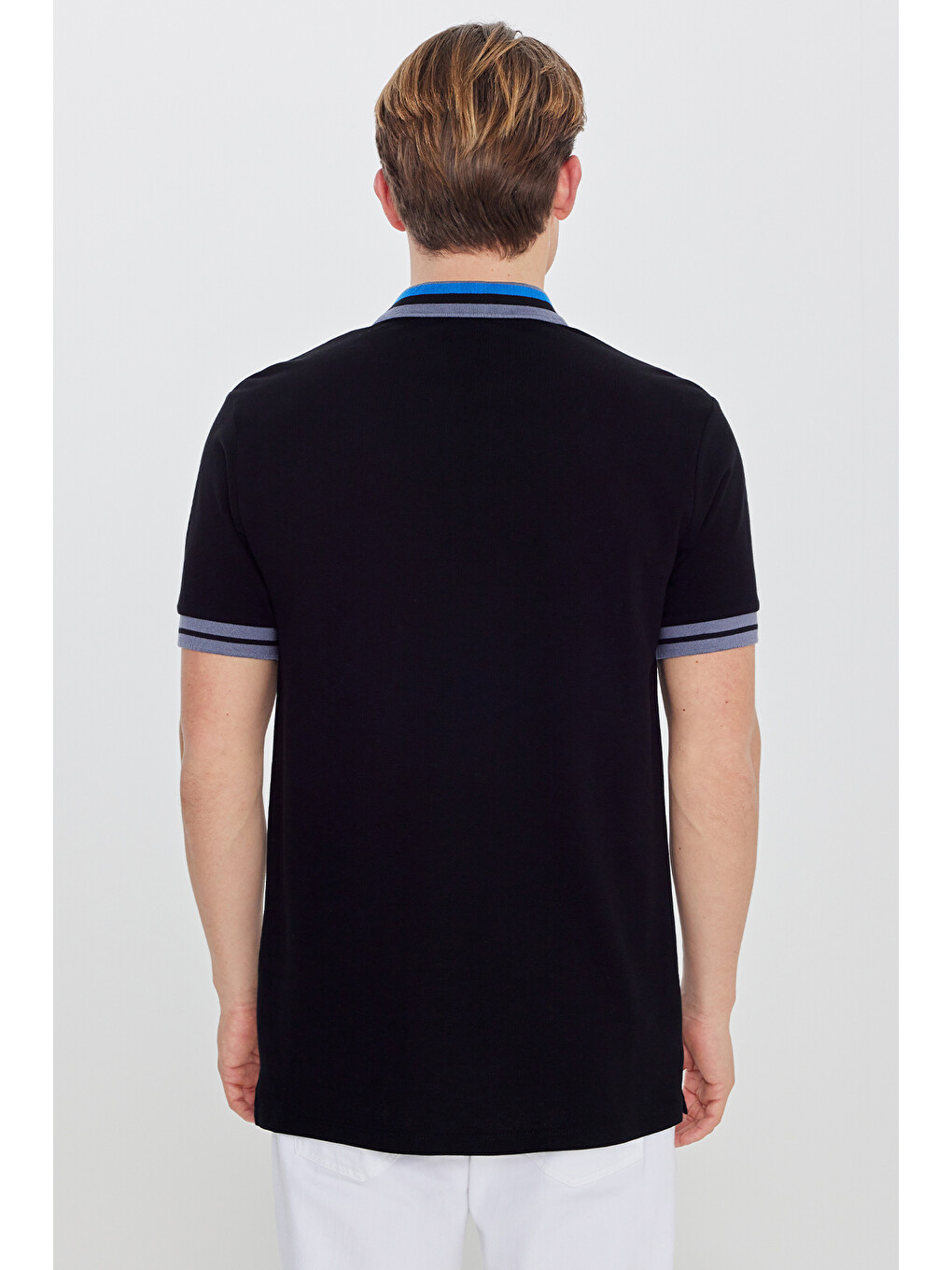 Erkek Siyah Slim Fit Dar Kesim %100 Pamuk Polo Yaka Tişört-7
