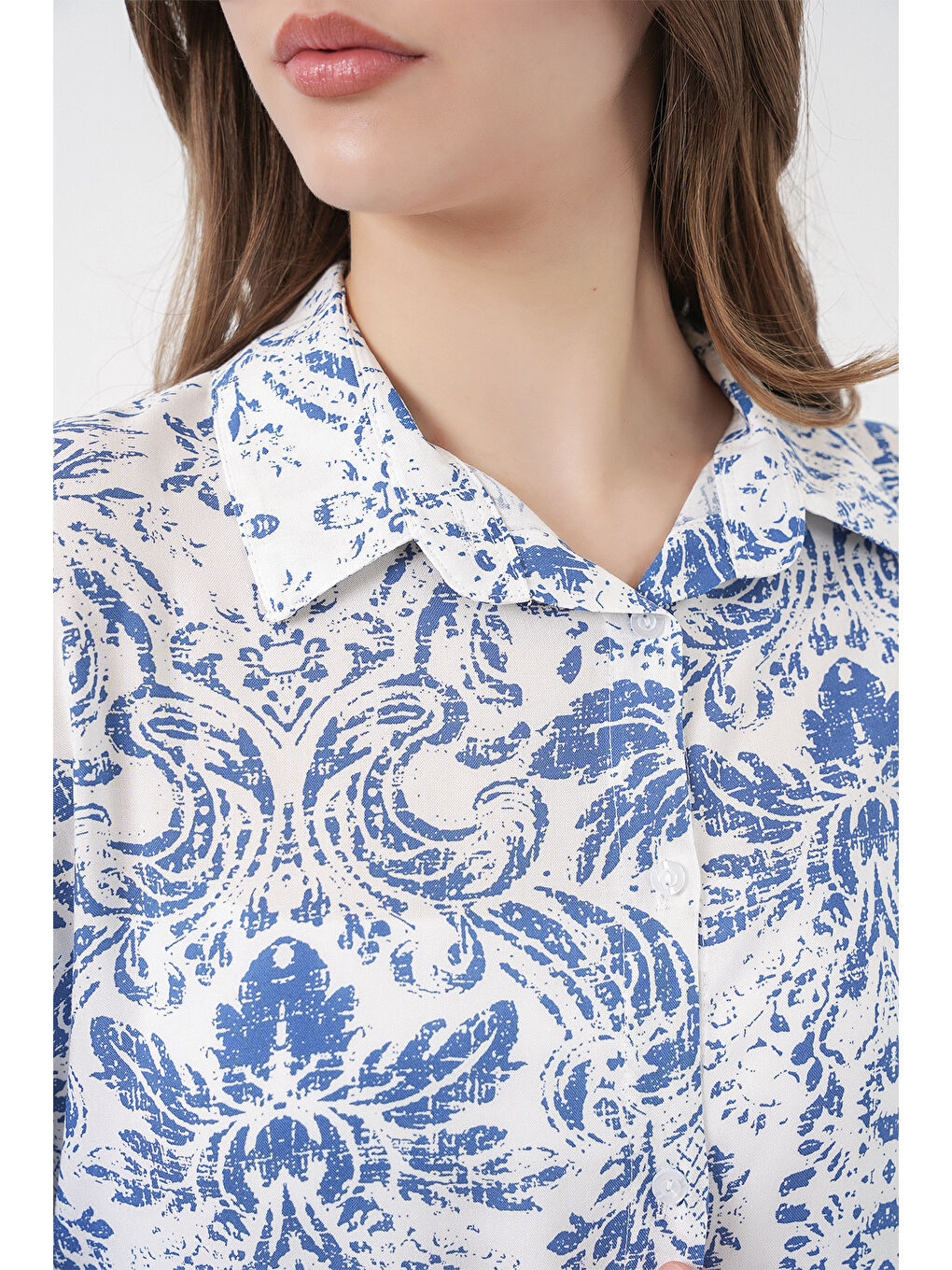 3721 Grafik Desenli Gömlek - Açık Mavi-5