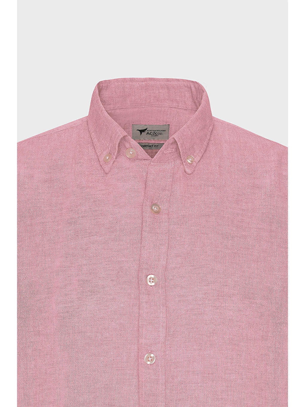Erkek Fuşya Comfort Fit Rahat Kesim Düğmeli Yaka Casual Keten Gömlek-11