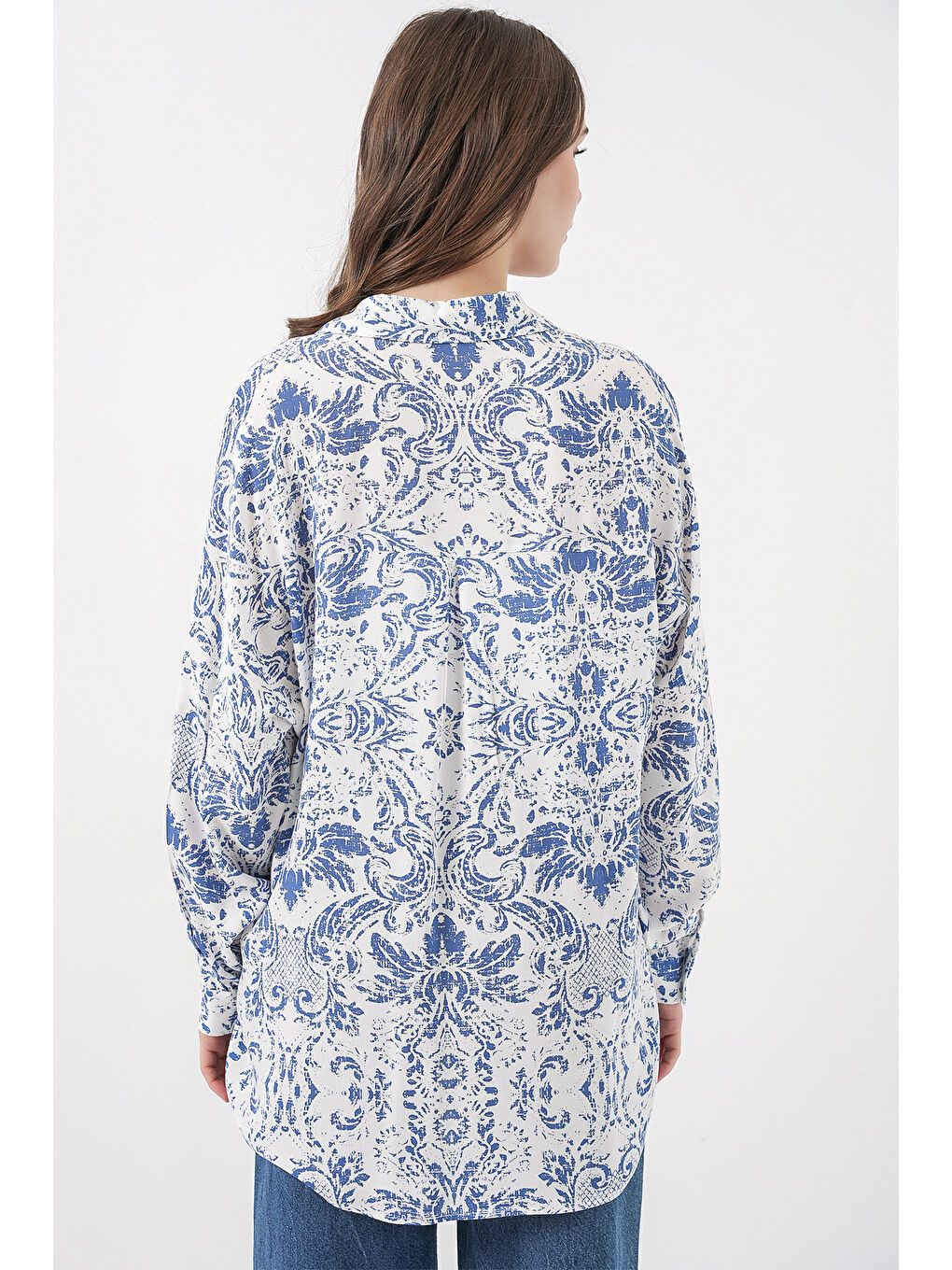 3721 Grafik Desenli Gömlek - Açık Mavi-6