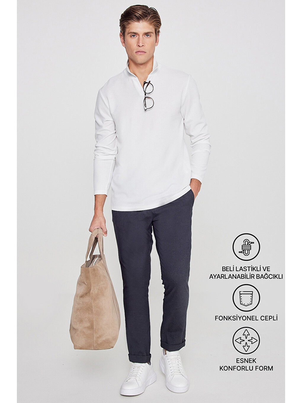 Erkek Antrasit Slim Fit Rahat Kesim Beli Bağlamalı Yan Cepli Jogger Pantolon