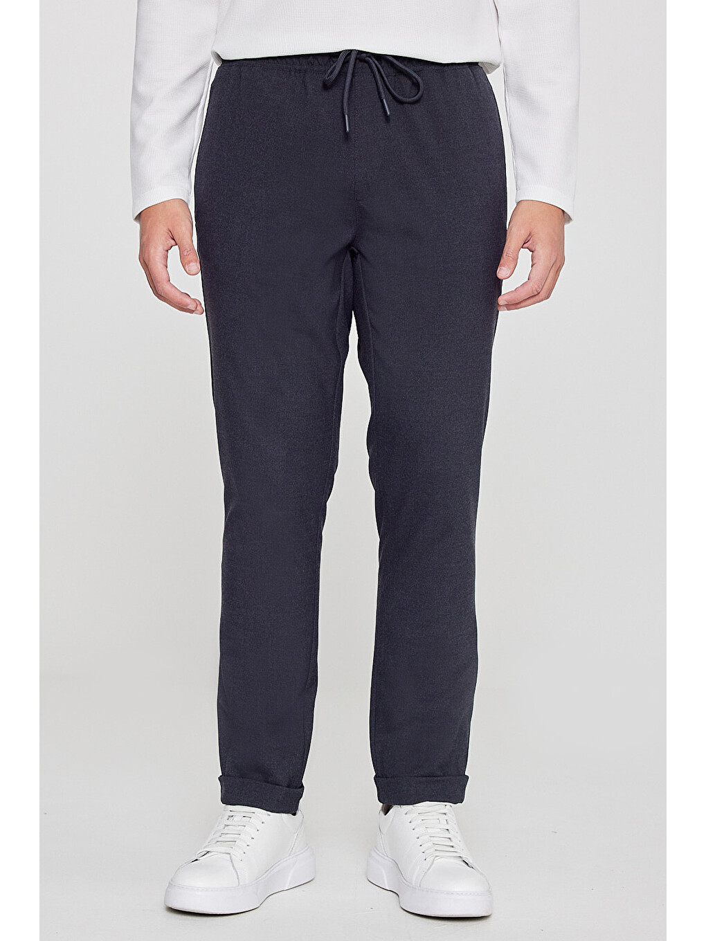 Erkek Antrasit Slim Fit Rahat Kesim Beli Bağlamalı Yan Cepli Jogger Pantolon-2