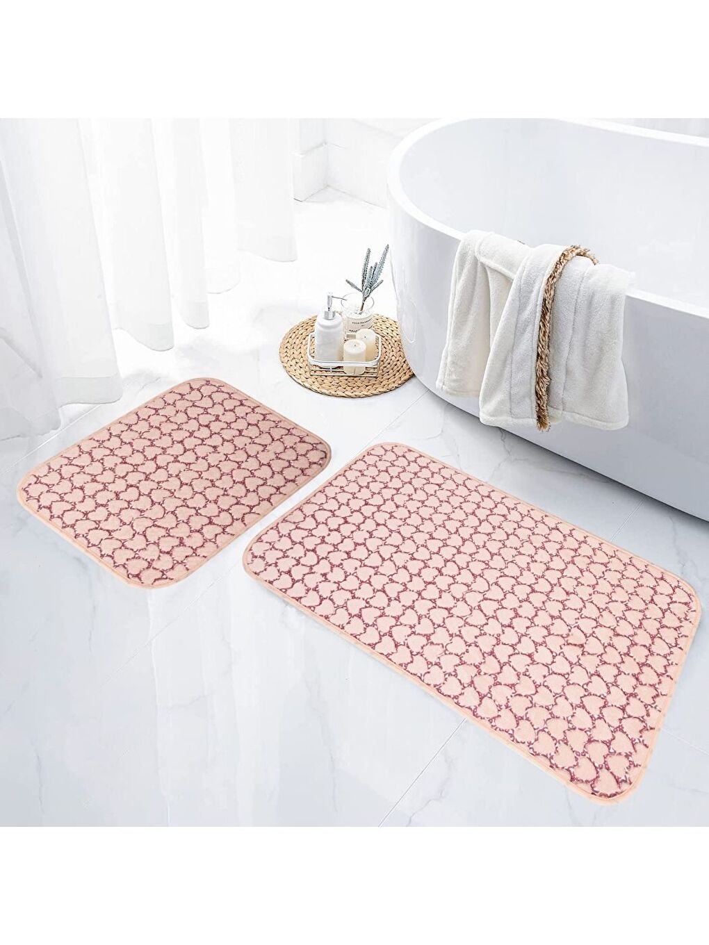 Leila Kalp Embos 2 li Banyo Paspası Pembe