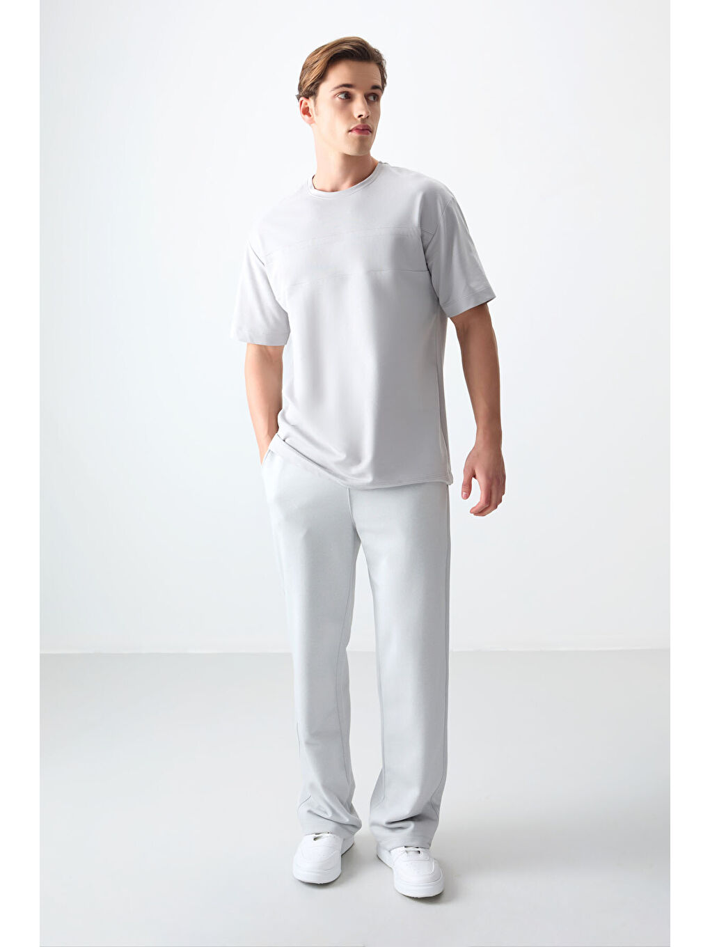 Bej Taş Pamuklu Kalın Yumuşak Dokulu Oversize Fit Basic Erkek Tişört - 88378-3