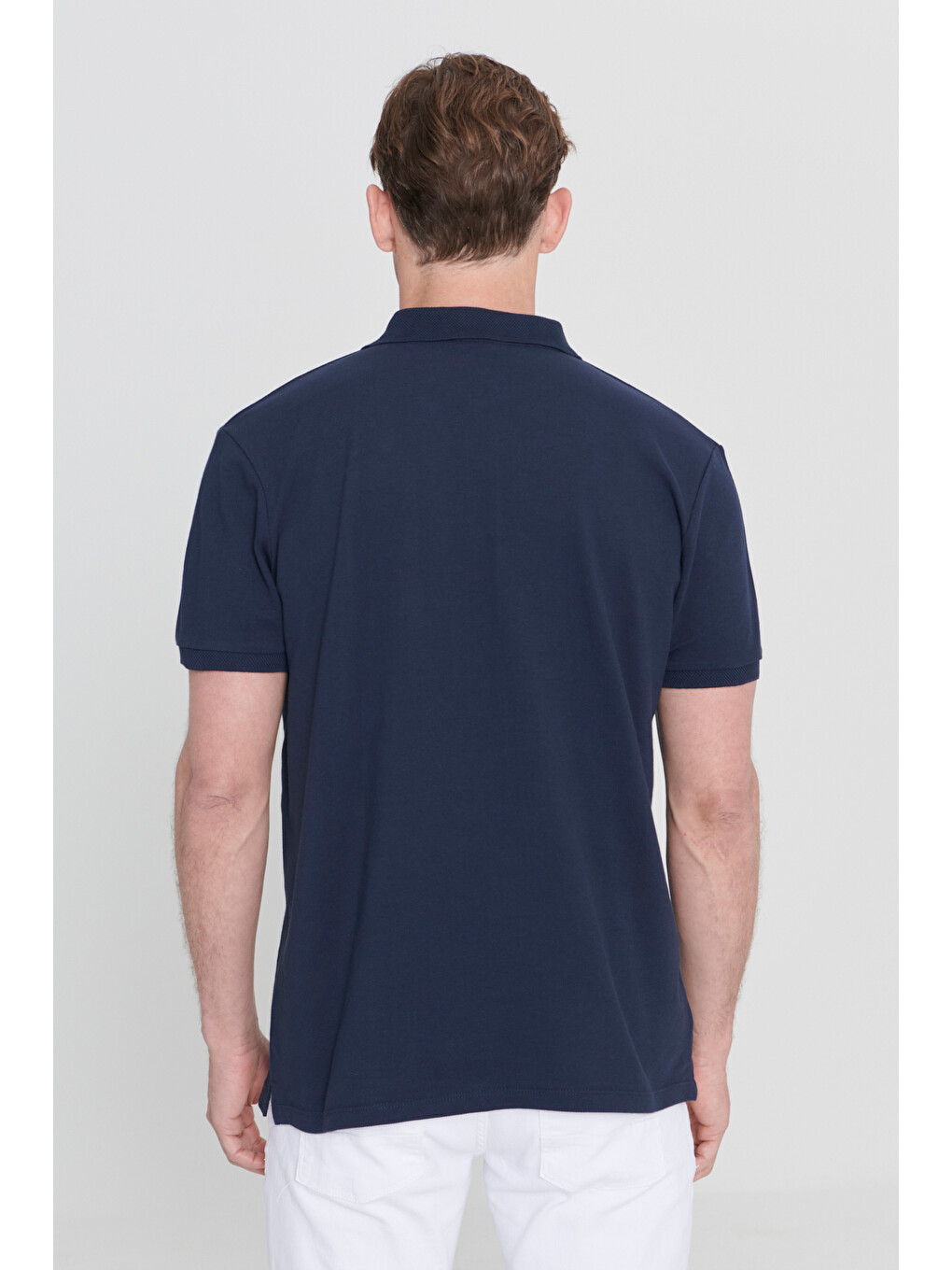 Erkek Prusya Lacivert Slim Fit Dar Kesim Polo Yaka %100 Pamuk Kısa Kollu Tişört-11