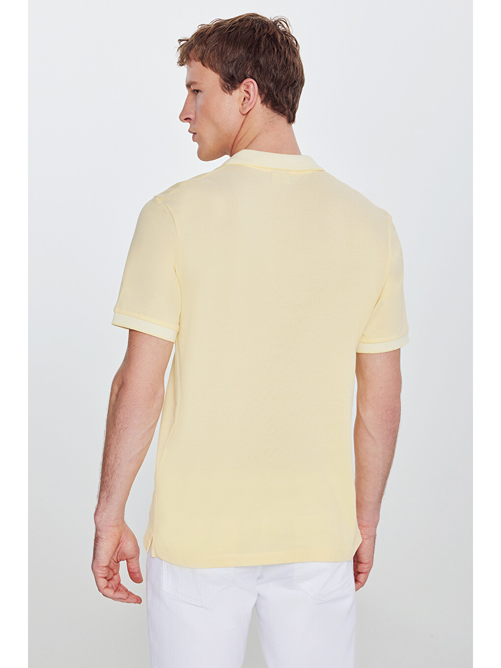 Erkek Sarı-Beyaz Slim Fit Dar Kesim Kıvrılmaz Polo Yaka Kısa Kollu Tişört-6