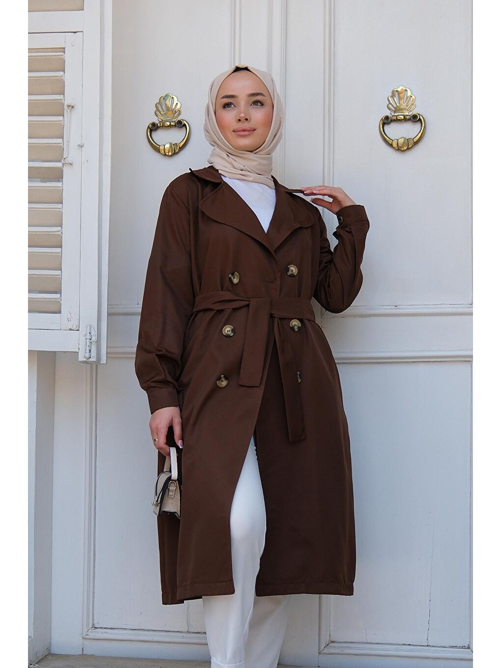 Bel Bağlamalı Trençkot Kahverengi-1