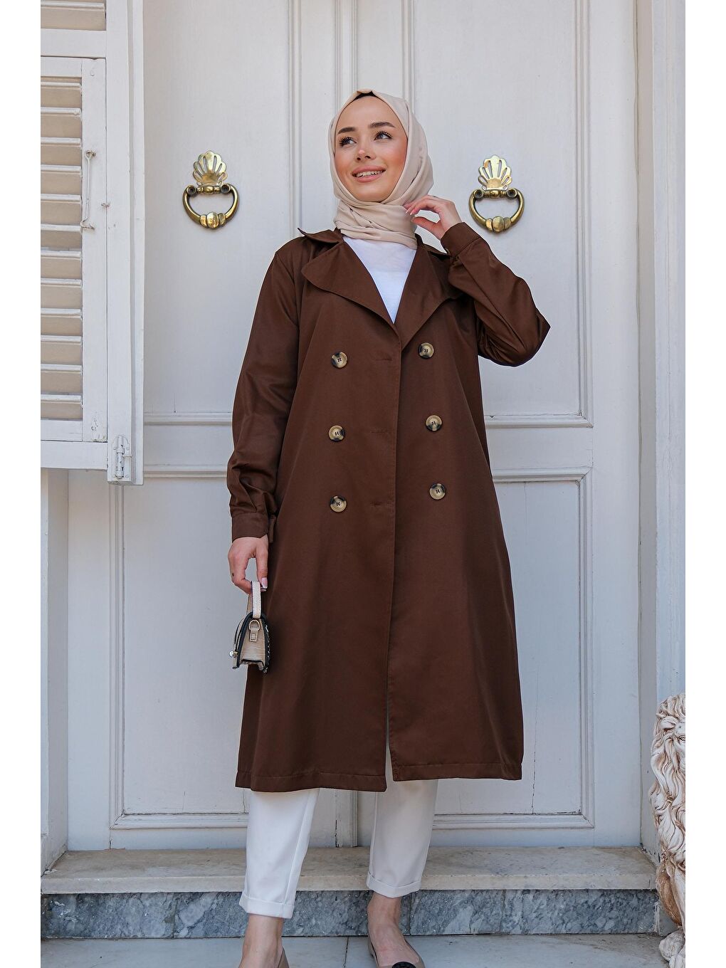 Bel Bağlamalı Trençkot Kahverengi-2