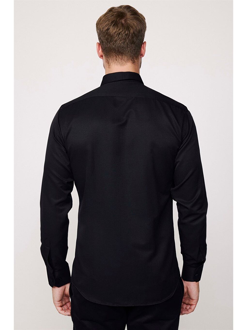 Modern Slim Fit Uzun Kollu Pamuklu Kolay Ütü Armürlü Erkek Siyah Gömlek-4
