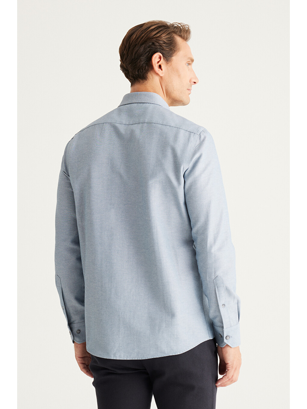 Erkek Gri Tailored Slim Fit Dar Kesim Düğmeli Yaka Oxford Gömlek-8