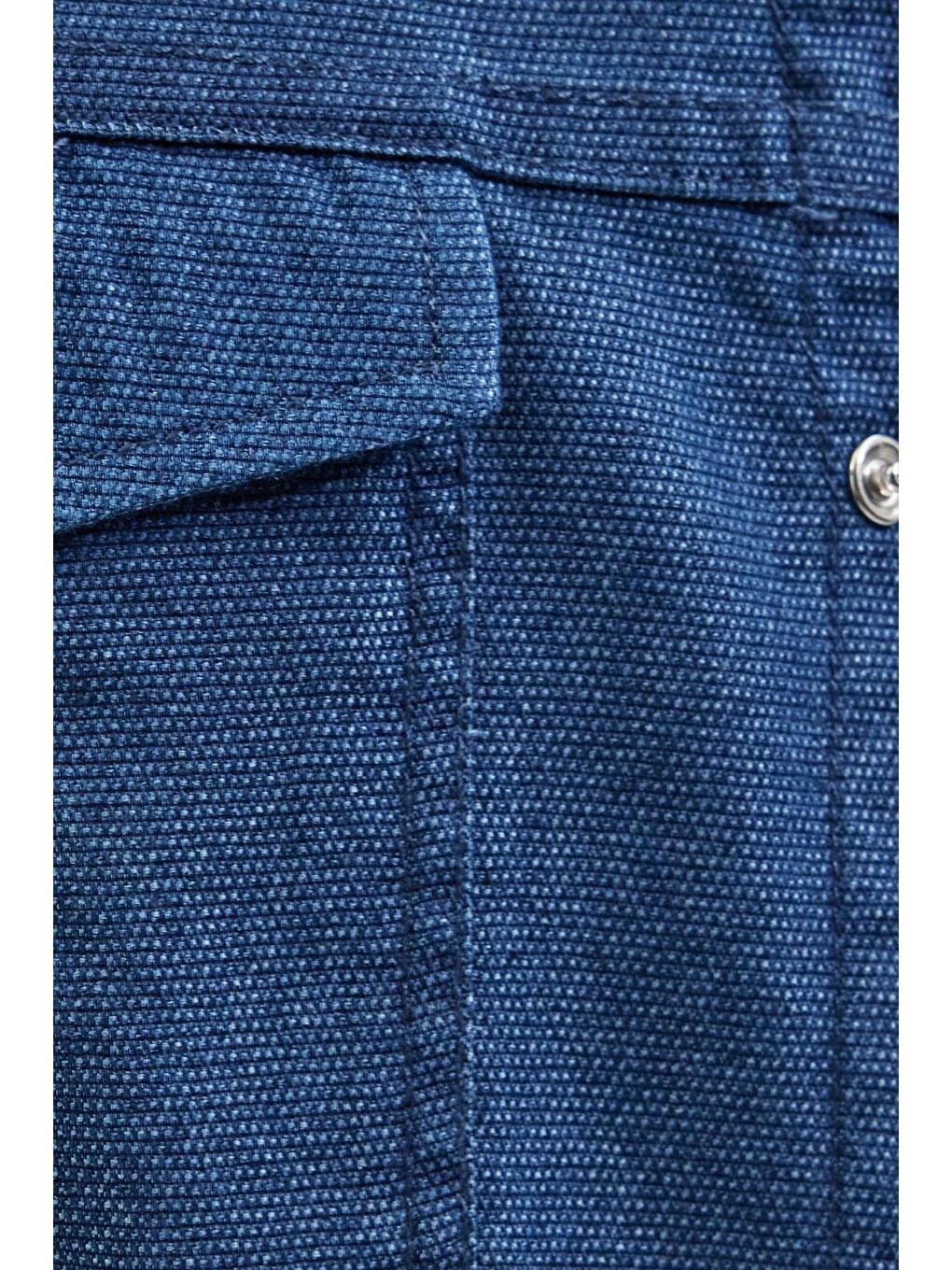 Slim Fit Uzun Kollu Spor Yaka Yıkamalı Çift Cepli Armürlü Denim Jean İndigo Erkek Gömlek-5