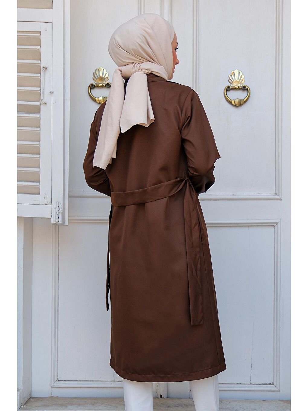 Bel Bağlamalı Trençkot Kahverengi-4