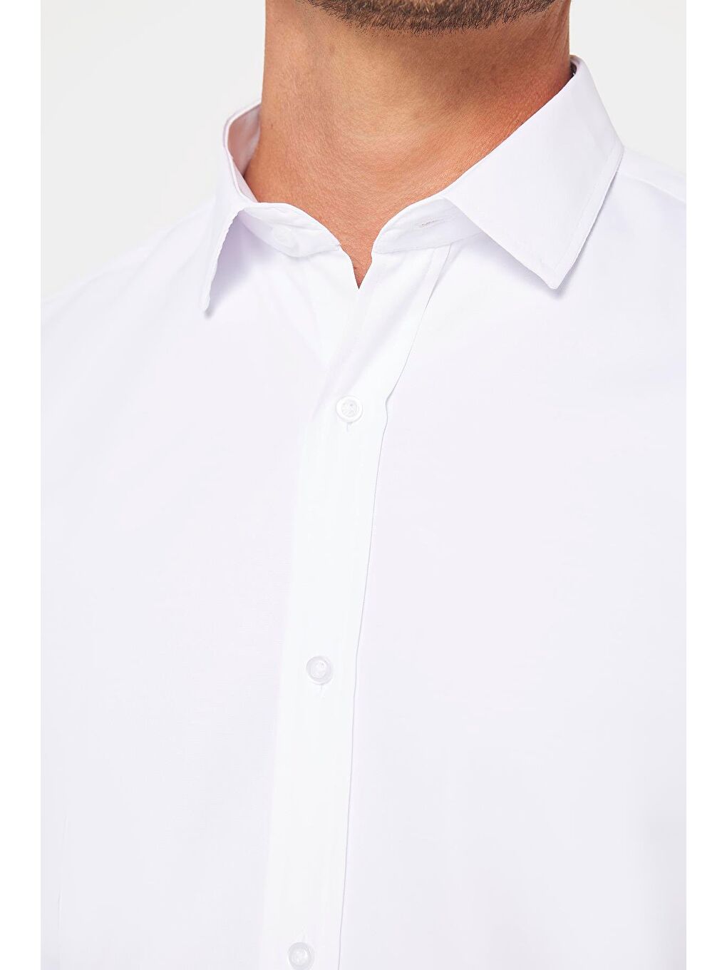 Erkek Modern Slim Fit Pamuklu Düz Beyaz Gömlek-3