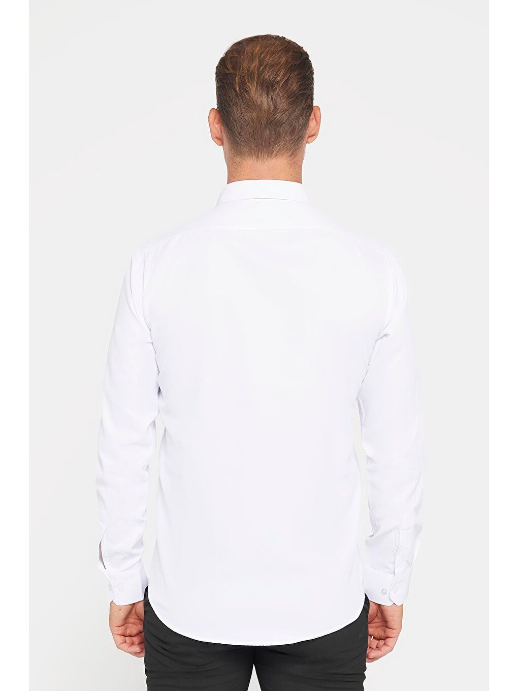 Erkek Modern Slim Fit Pamuklu Düz Beyaz Gömlek-4