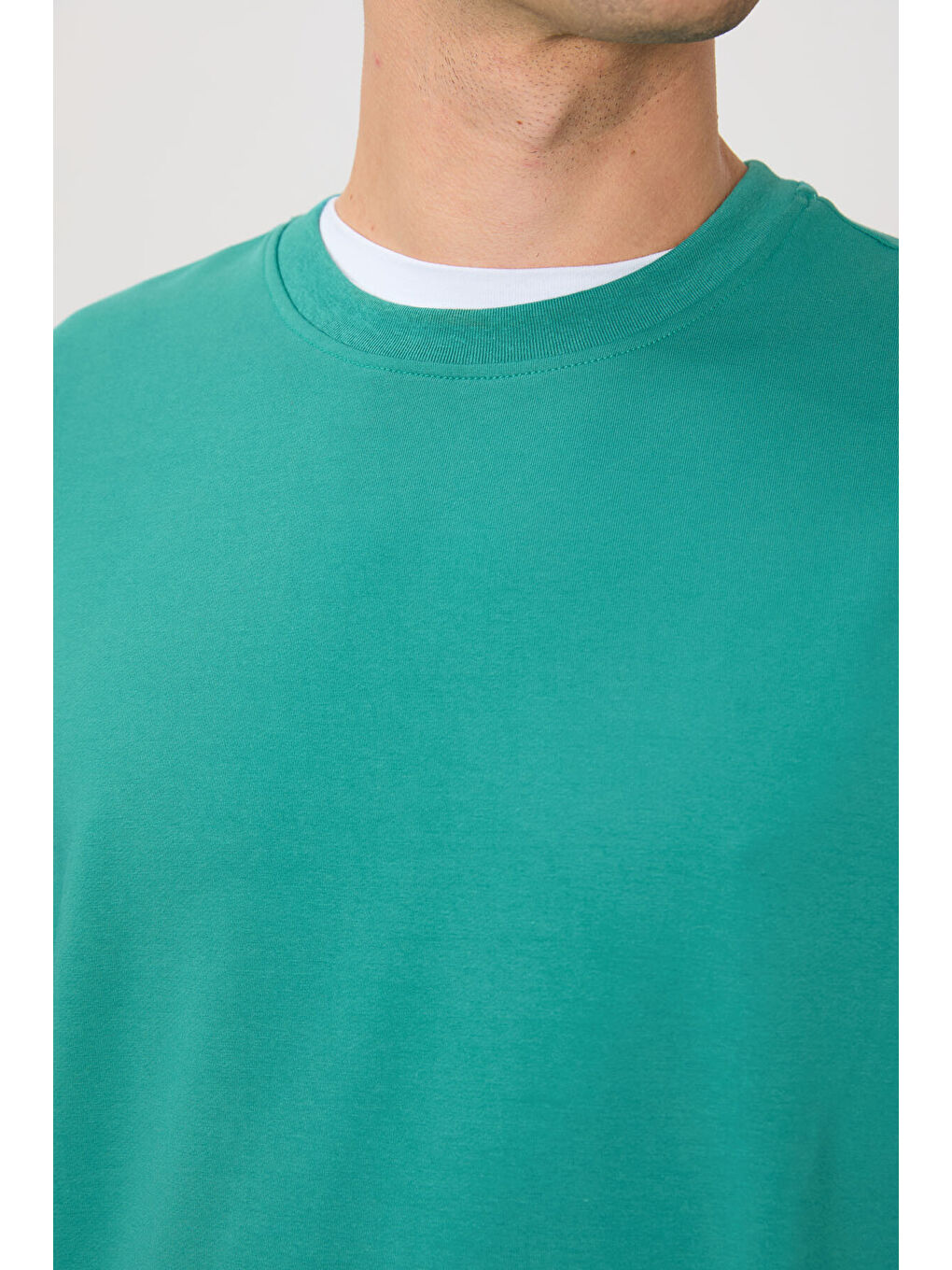 Açık Yeşil Pamuk Dokulu Standart Fit Basic Erkek Sweatshirt-3