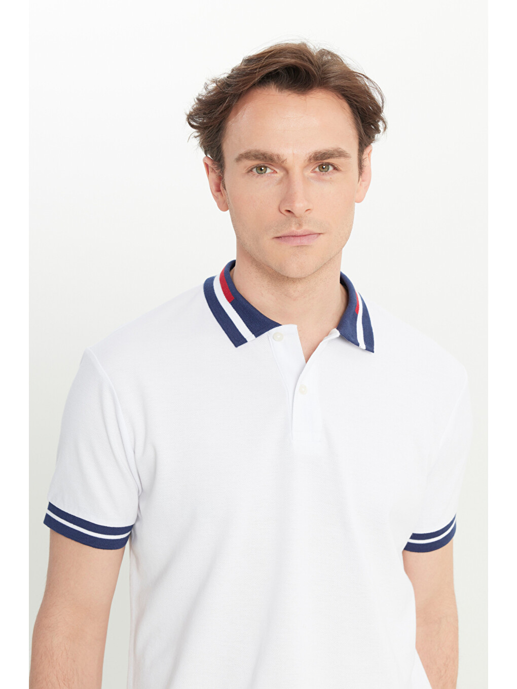 Erkek Beyaz Slim Fit Dar Kesim %100 Pamuk Polo Yaka Tişört-3