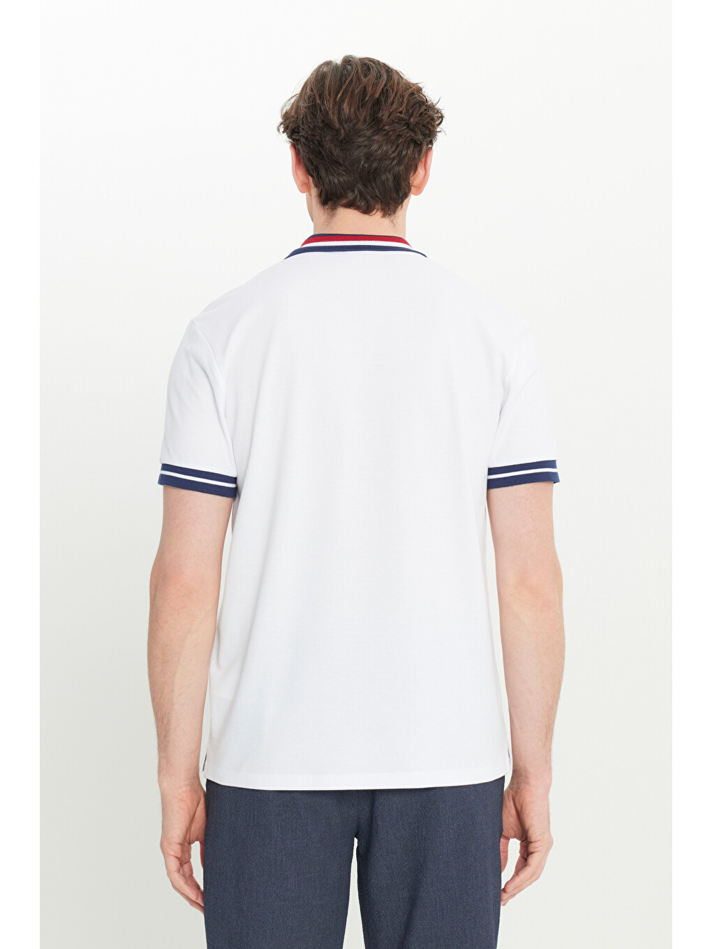 Erkek Beyaz Slim Fit Dar Kesim %100 Pamuk Polo Yaka Tişört-5