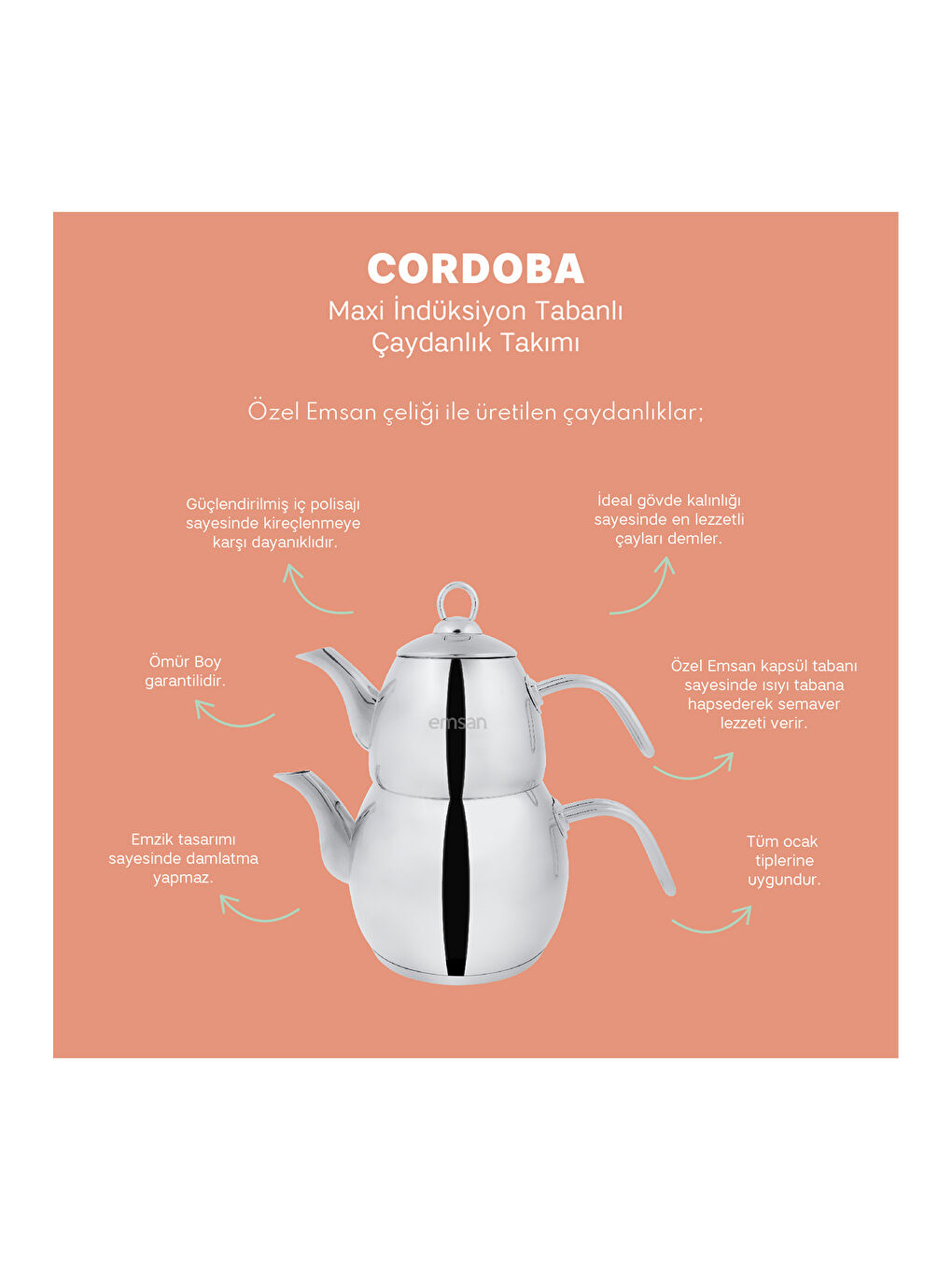 Gri Cordoba Maxi Çaydanlık Takımı 1.1 - 2.1 Lt-4