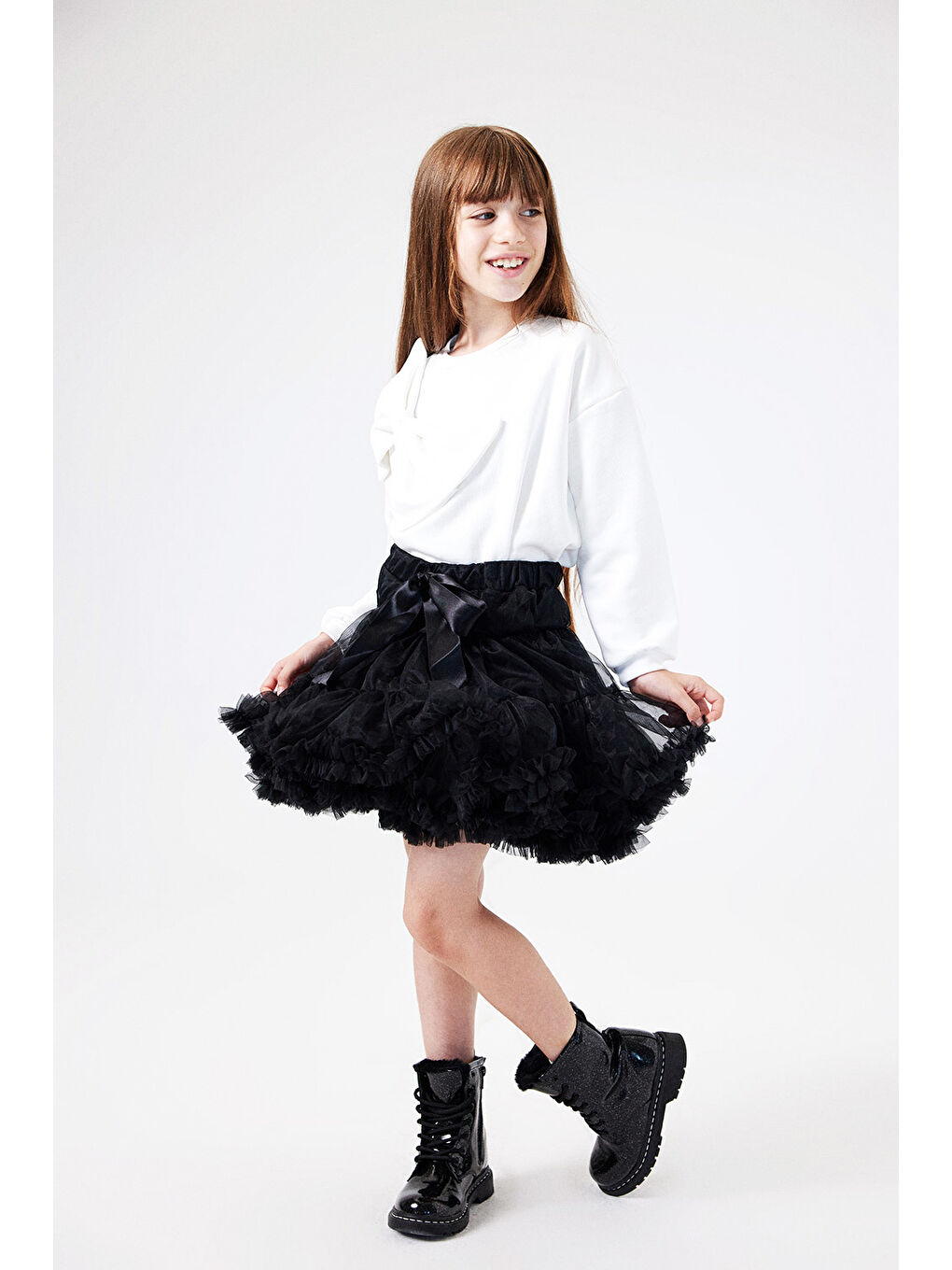 Ekru  Önü Fiyonklu Kız Çocuk Sweatshirt - Sophie-1