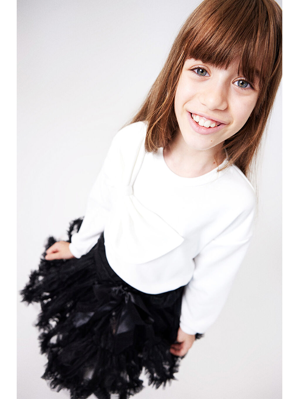 Ekru  Önü Fiyonklu Kız Çocuk Sweatshirt - Sophie-2