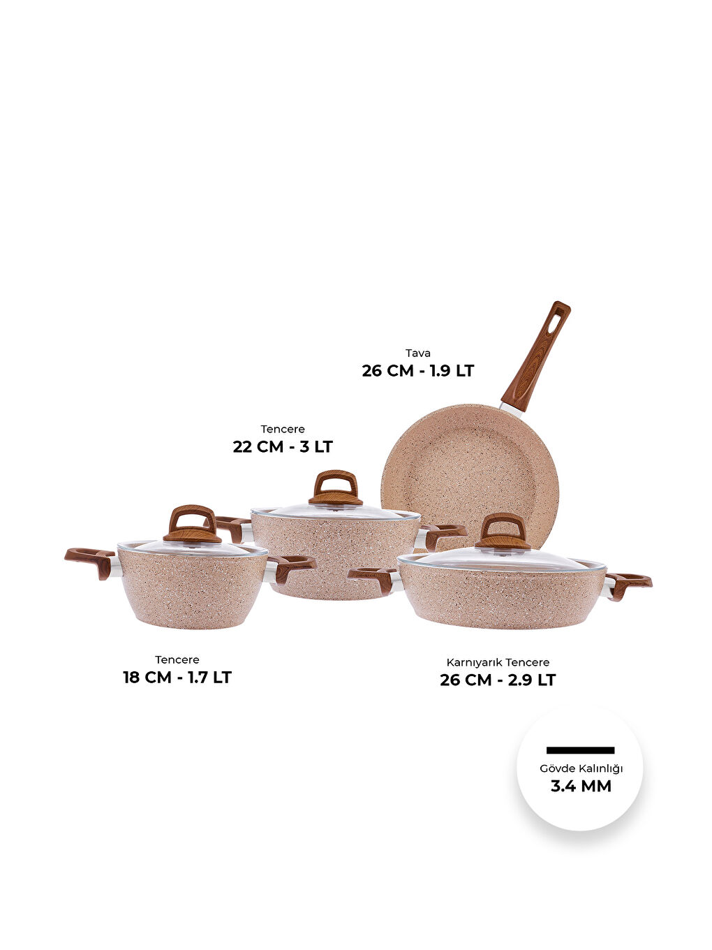 Ekru Royal Natural 7 Parça Tencere Seti-4