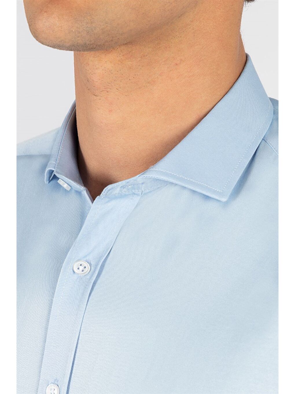 Modern Slim Fit Uzun Kollu Düz Saten Pamuklu Erkek Mavi Gömlek-2