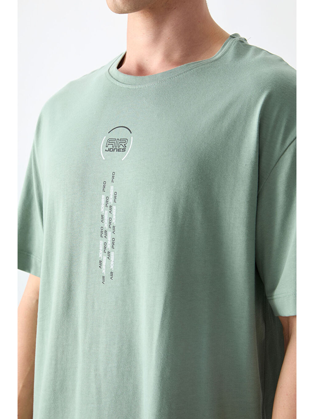 Açık Yeşil %100 Pamuk Kalın Yumuşak Dokulu Oversize Fit Baskılı Erkek Tişört -88355-1