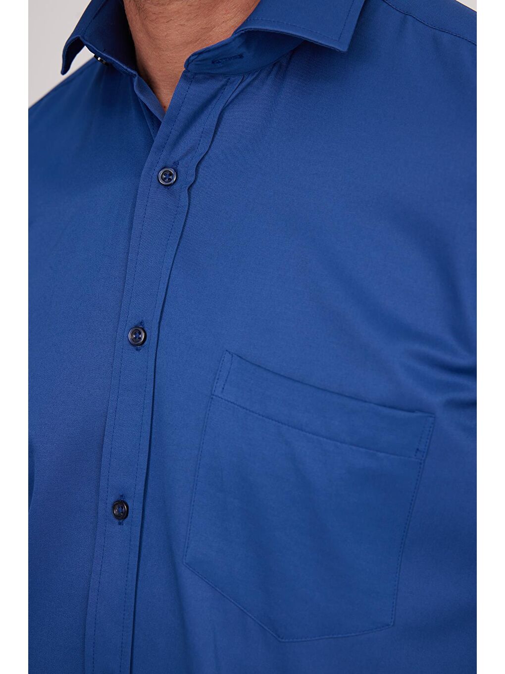 Erkek Regular Fit Klasik Kesim Pamuklu Düz İndigo Gömlek-2