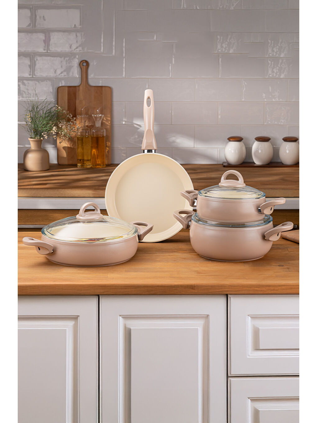 Pembe Crystal 7 Parça Güveç Seti Rose-4