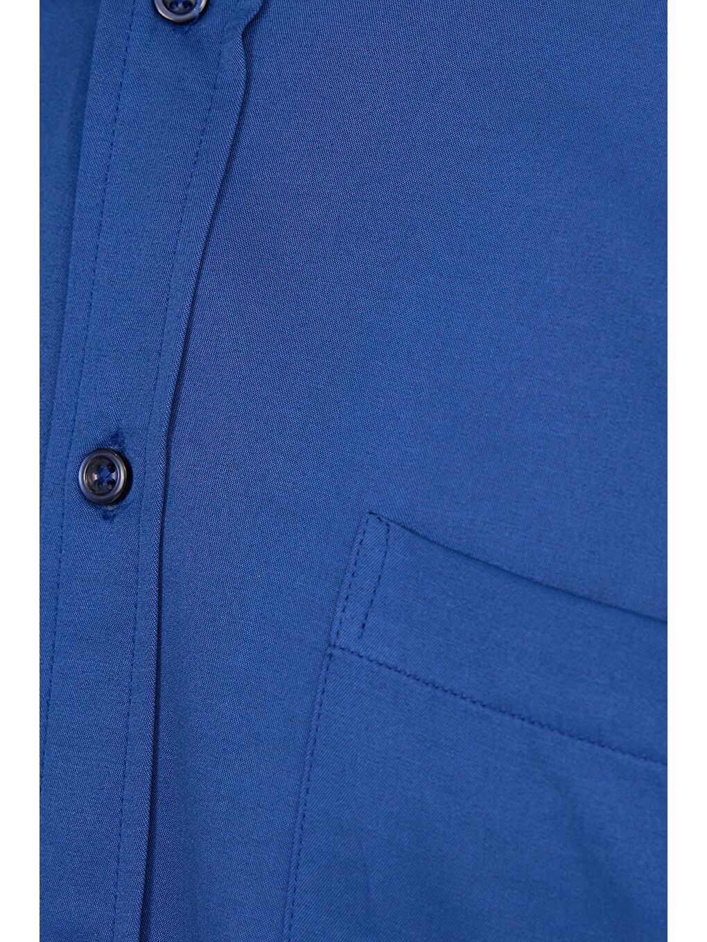 Erkek Regular Fit Klasik Kesim Pamuklu Düz İndigo Gömlek-5