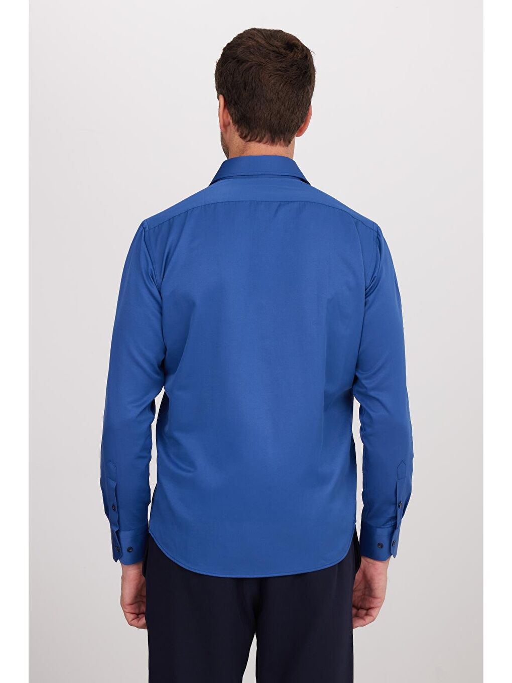 Erkek Regular Fit Klasik Kesim Pamuklu Düz İndigo Gömlek-6