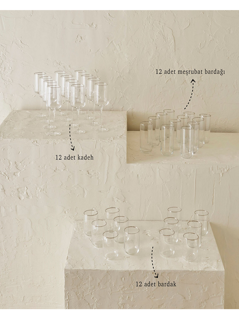 Gri Premium Bardak-kadeh Seti 36'lı Silver
