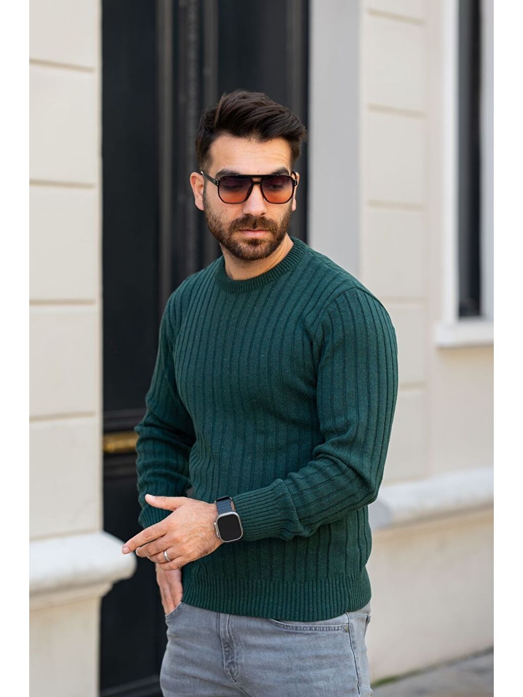 Trendseninle Karişik Siyah Yeşil Beyaz Selanik Bisiklet Yaka Triko Erkek Kazak 3'lü Set - 2